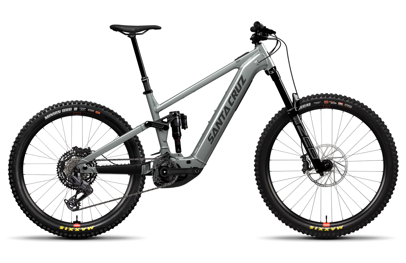Santa Cruz Vala AL in Gloss Lunar Gray – hochwertiges E-Mountainbike mit Aluminiumrahmen und Bosch Performance CX Motor, erhältlich bei Gravity & Sons in Helmbrechts, Oberfranken.