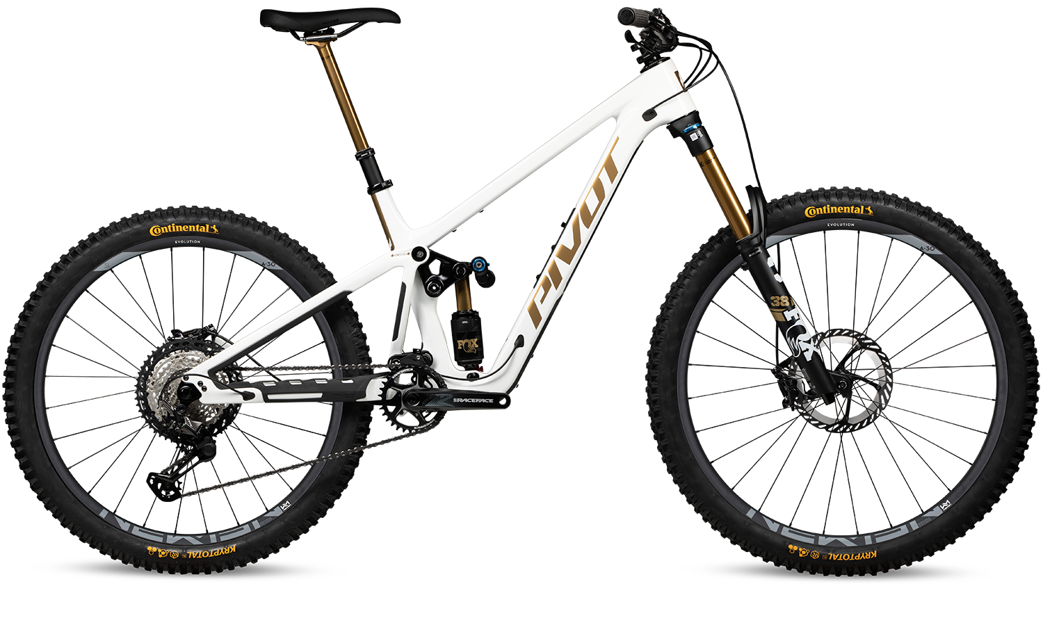 Pivot Firebird Pro XT/XTR Enduro Bike in White Gold– erhältlich bei Gravity & Sons in Helmbrechts, Oberfranken.