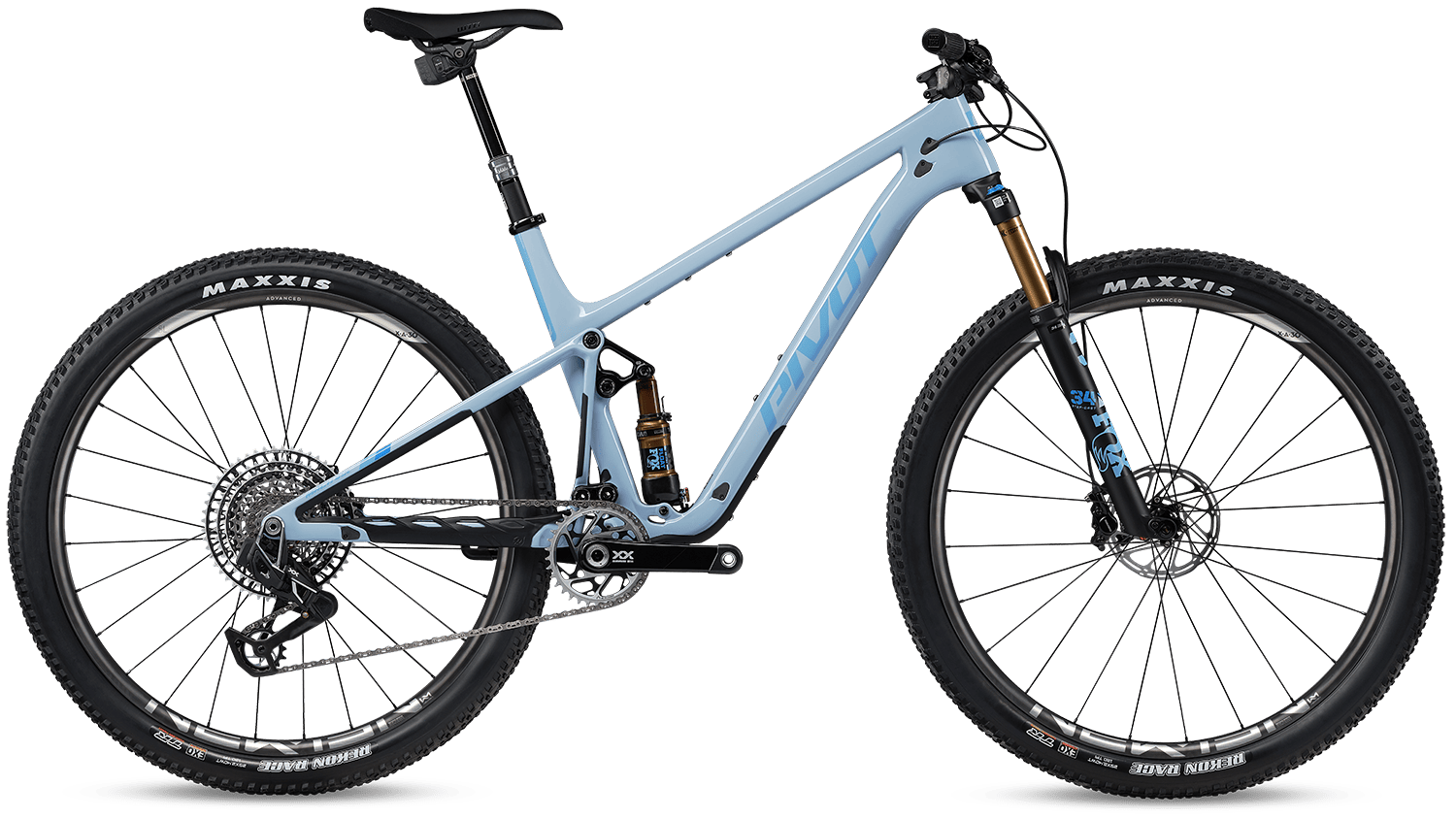 Pivot Mach 4 SL in Ice Blue – leichtes XC-Fully mit Carbonrahmen für maximale Effizienz, erhältlich bei Gravity & Sons in Helmbrechts, Oberfranken.
