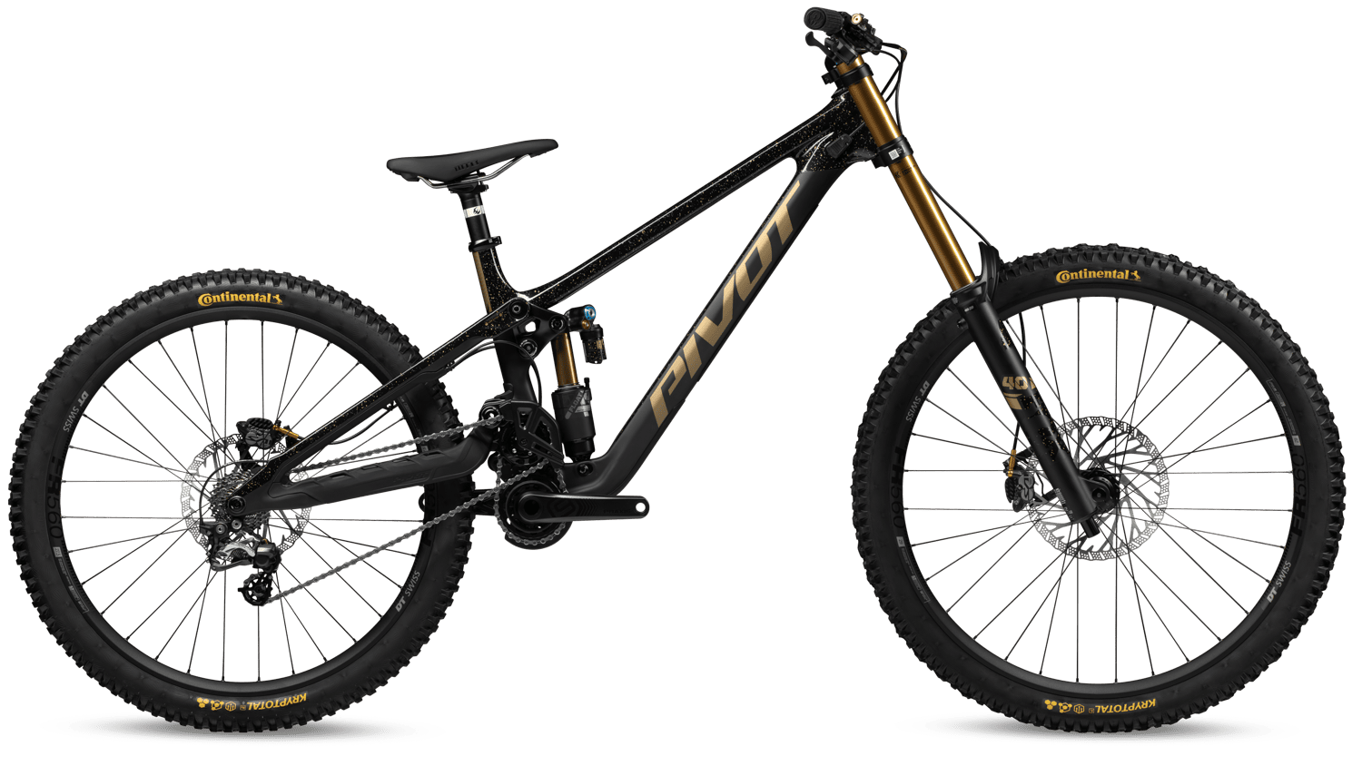 Pivot Phoenix in Black Gold – Highend-Downhill-Bike mit Carbonrahmen und maximaler Kontrolle im Gelände, erhältlich bei Gravity & Sons in Helmbrechts, Oberfranken.