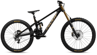 Pivot Phoenix in Black Gold – Highend-Downhill-Bike mit Carbonrahmen und maximaler Kontrolle im Gelände, erhältlich bei Gravity & Sons in Helmbrechts, Oberfranken.