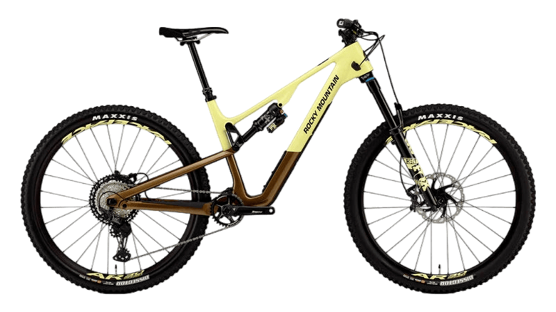 Rocky Mountain Instinct in We Are the Champions / Platinum Blonde / Black Dog – agiles Trail-Mountainbike mit ausgewogener Geometrie, erhältlich bei Gravity & Sons in Helmbrechts, Oberfranken.