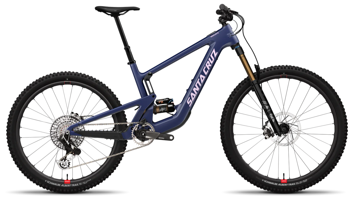 Santa Cruz Heckler SL 2025 in Matte Dark Blue – elegantes Light-E-MTB mit modernem FAZUA-System, erhältlich bei Gravity & Sons in Helmbrechts, Oberfranken.